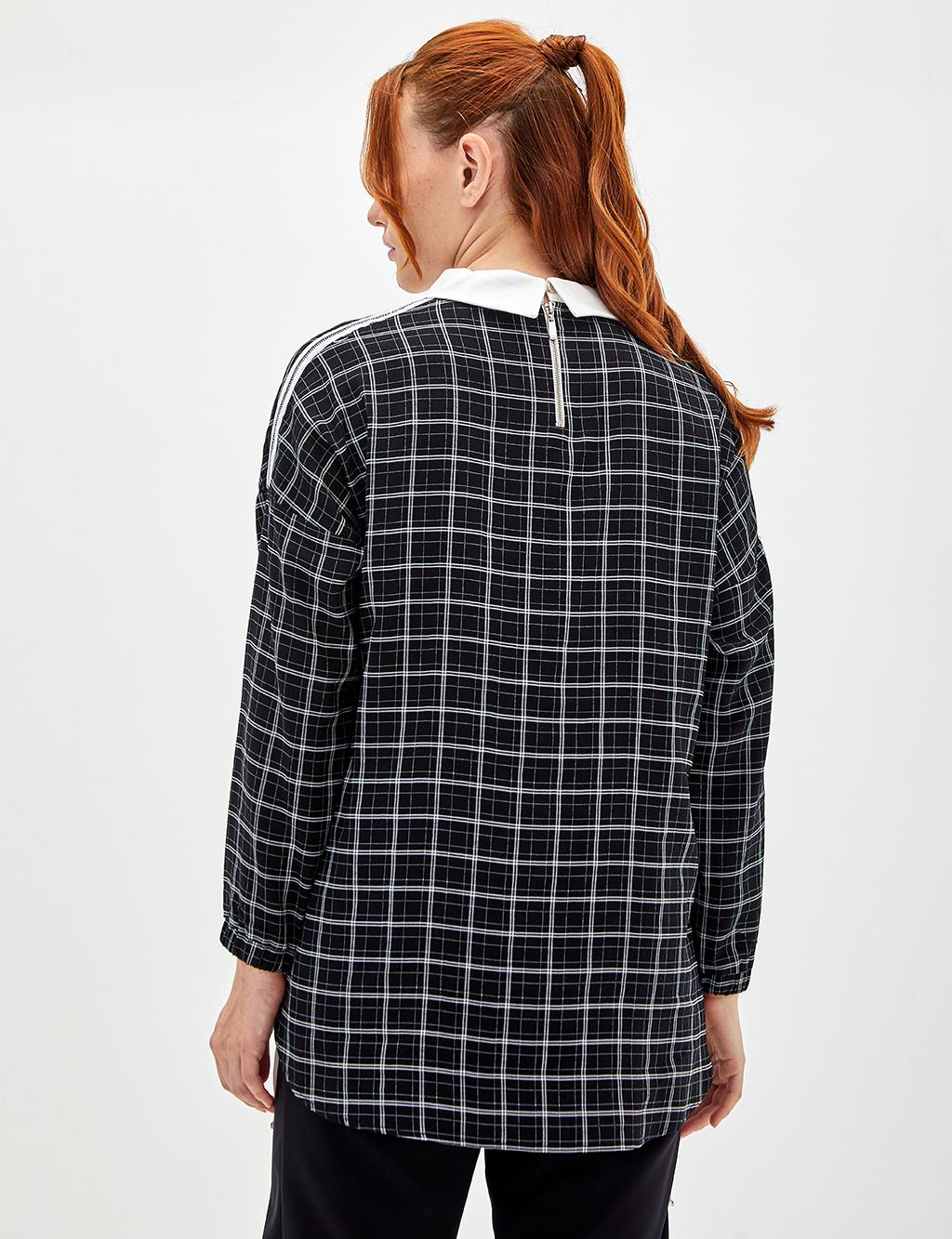 Layer Detailed Checked Tunic Black-White
