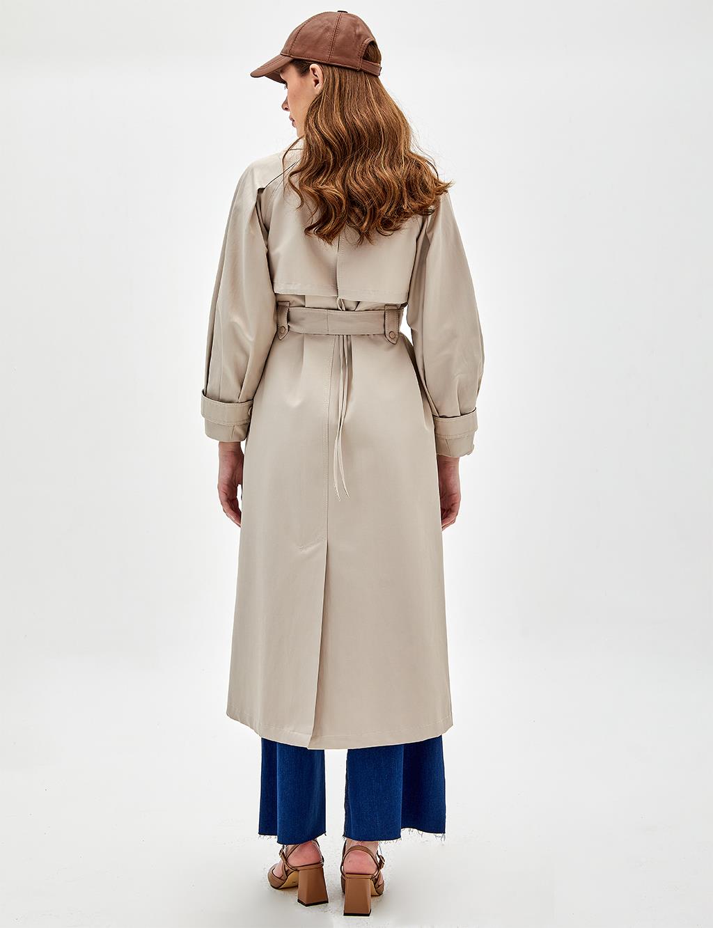 Wide Lapel Trench Coat Stone