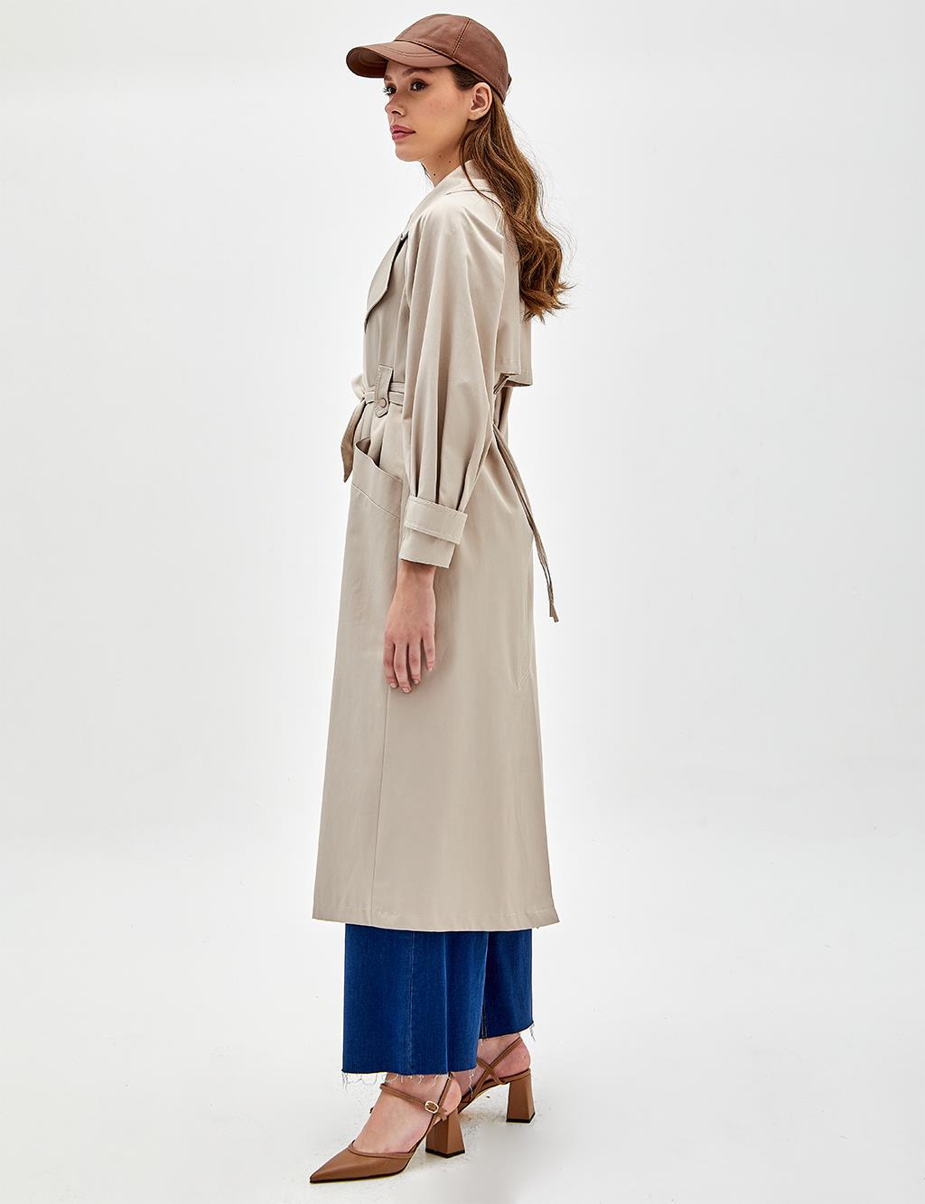 Wide Lapel Trench Coat Stone