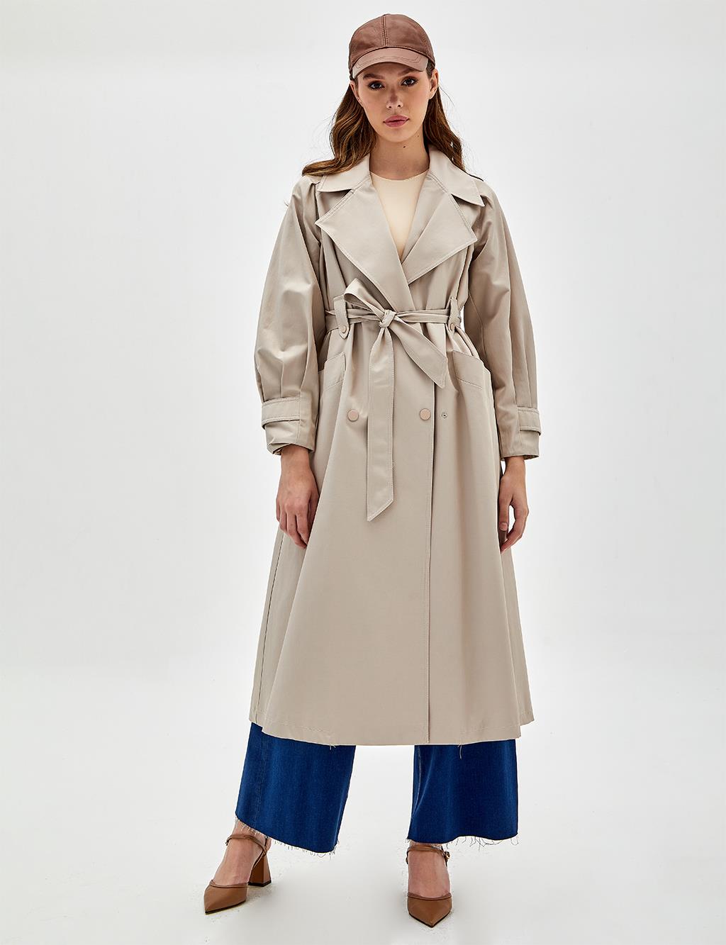 Wide Lapel Trench Coat Stone