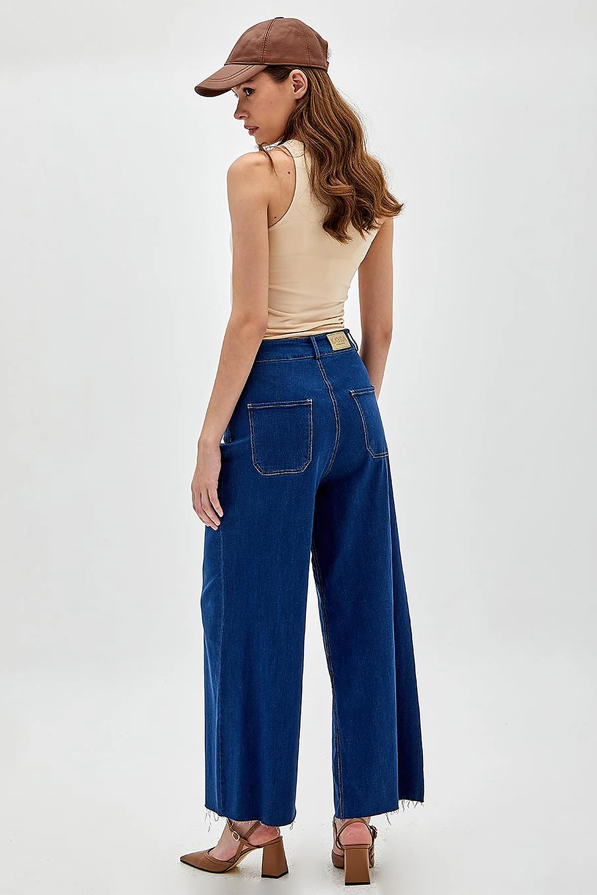 Yüksek Bel Geniş Paça Denim Pantolon Lacivert
