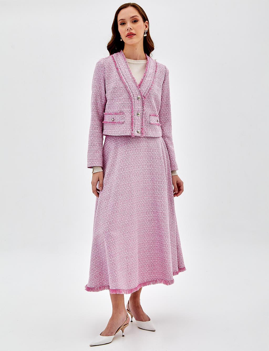 Tasseled Tweed Double Suit Pink