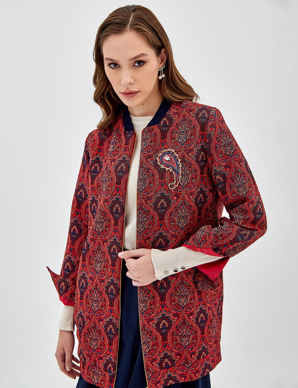 Patterned bomber jacket womens top