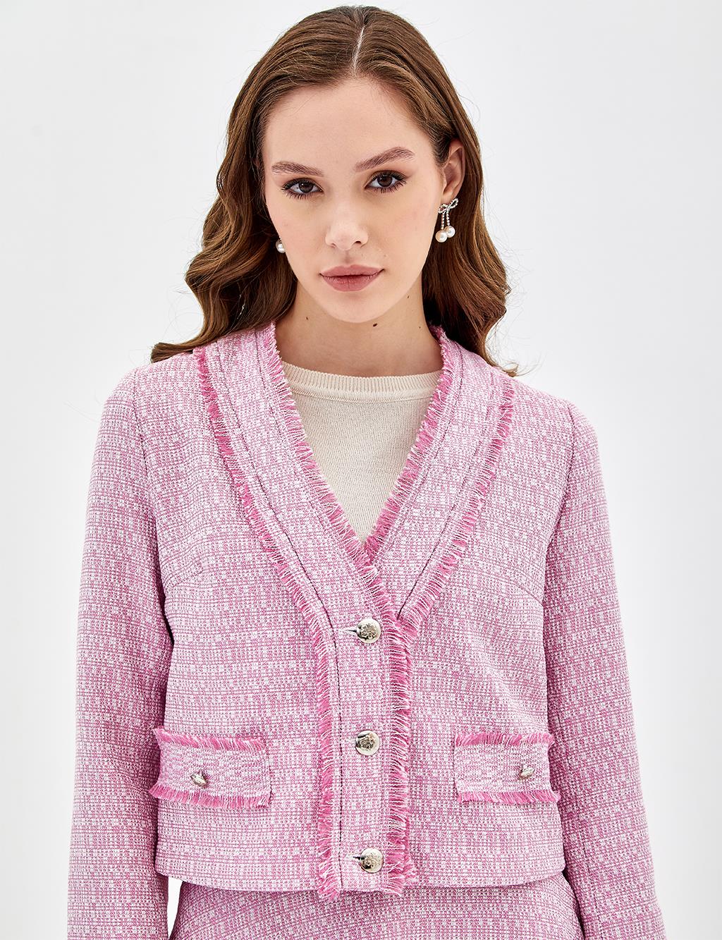 Tasseled Tweed Double Suit Pink