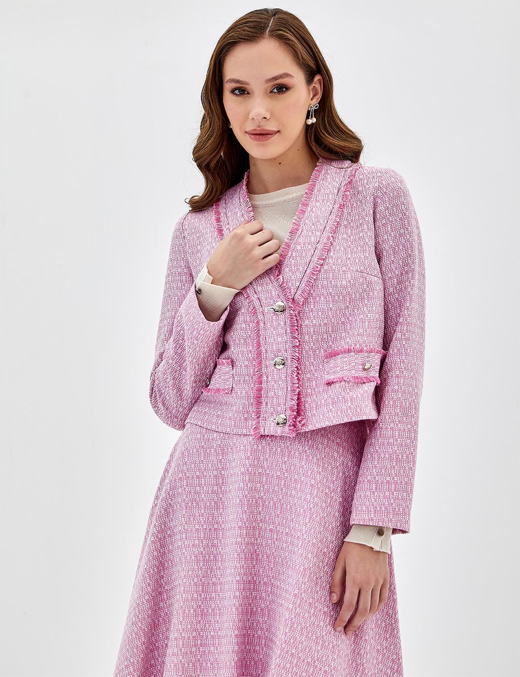 Tasseled Tweed Double Suit Pink