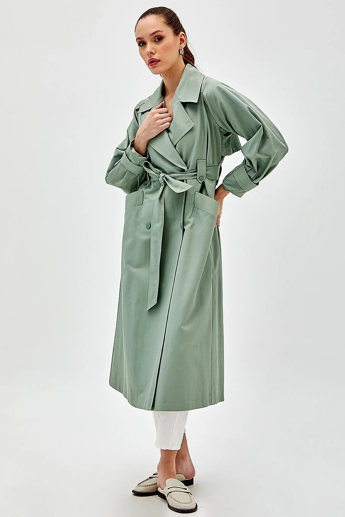 Wide Lapel Trench Coat Ice Green