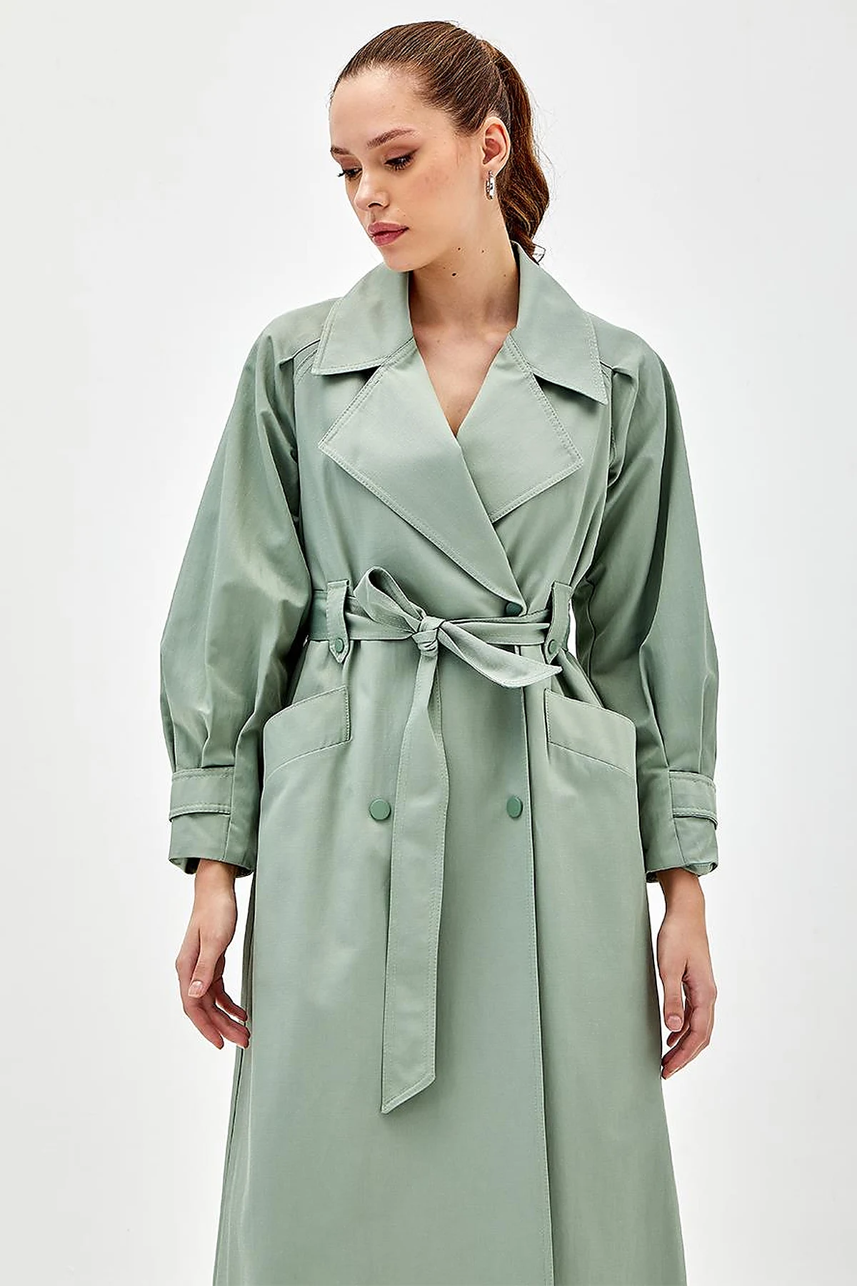 Wide Lapel Trench Coat Ice Green
