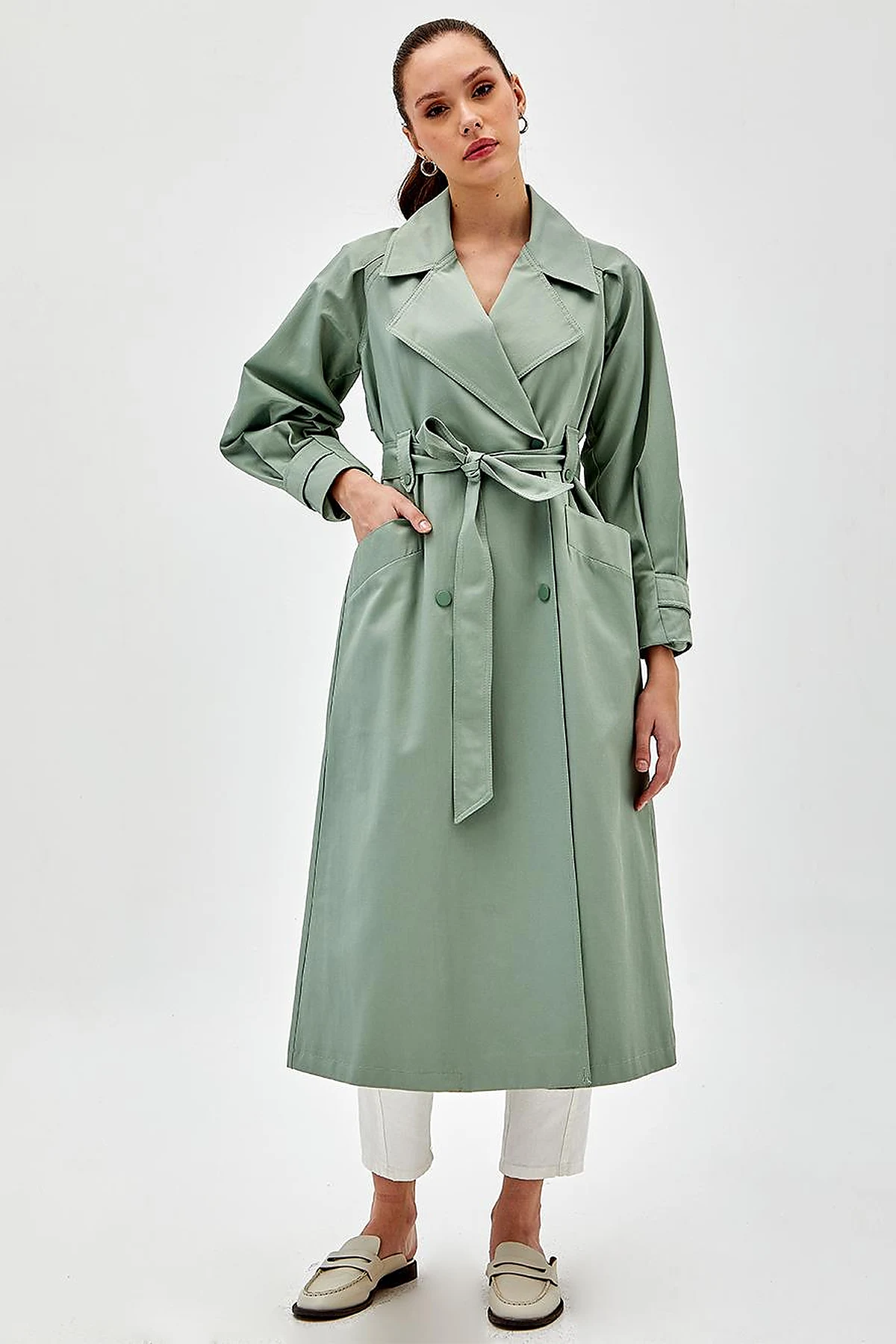 Wide Lapel Trench Coat Ice Green