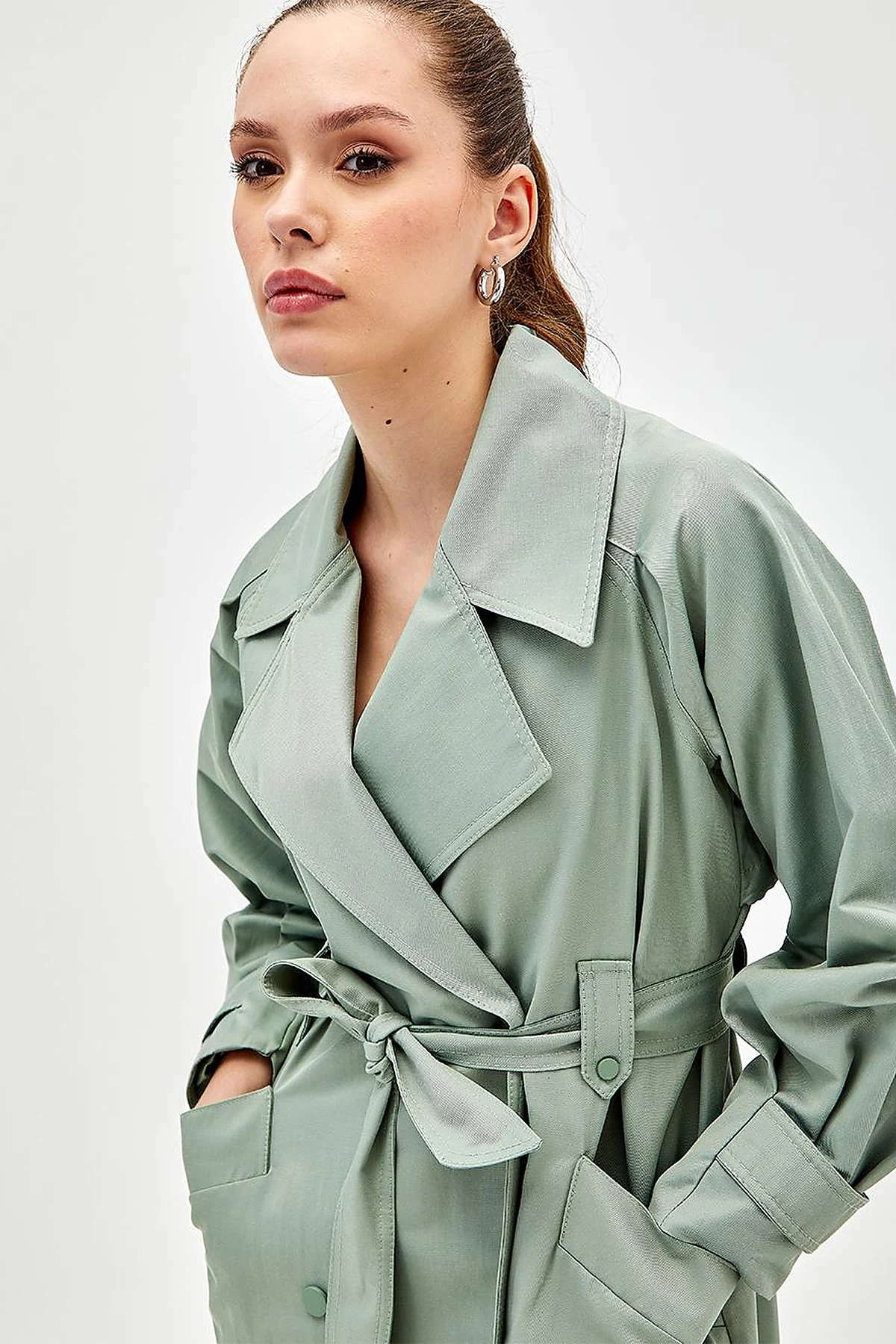 Wide Lapel Trench Coat Ice Green