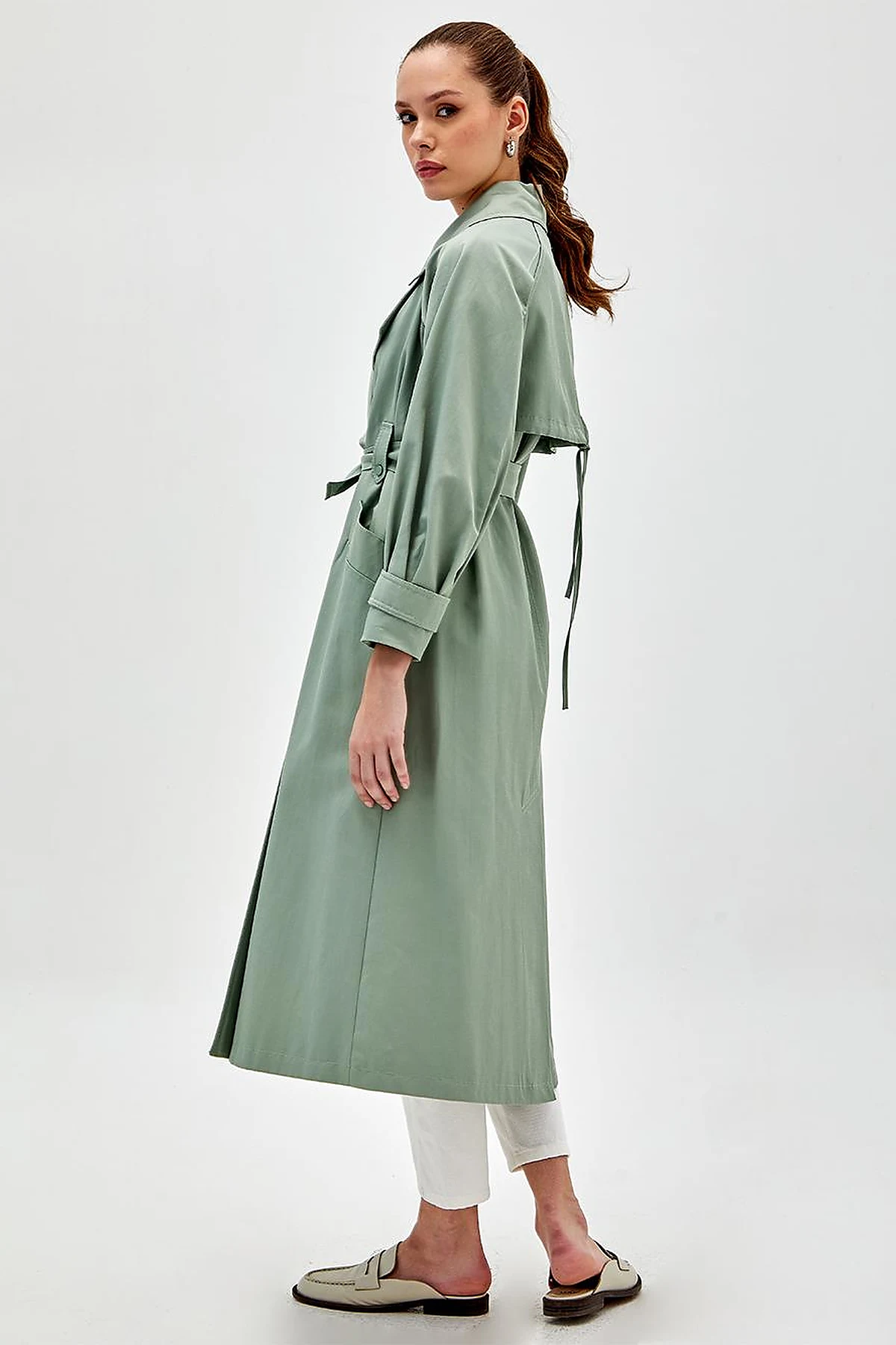 Wide Lapel Trench Coat Ice Green