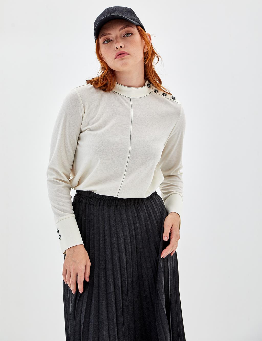 Melted Crew Neck Blouse Ecru
