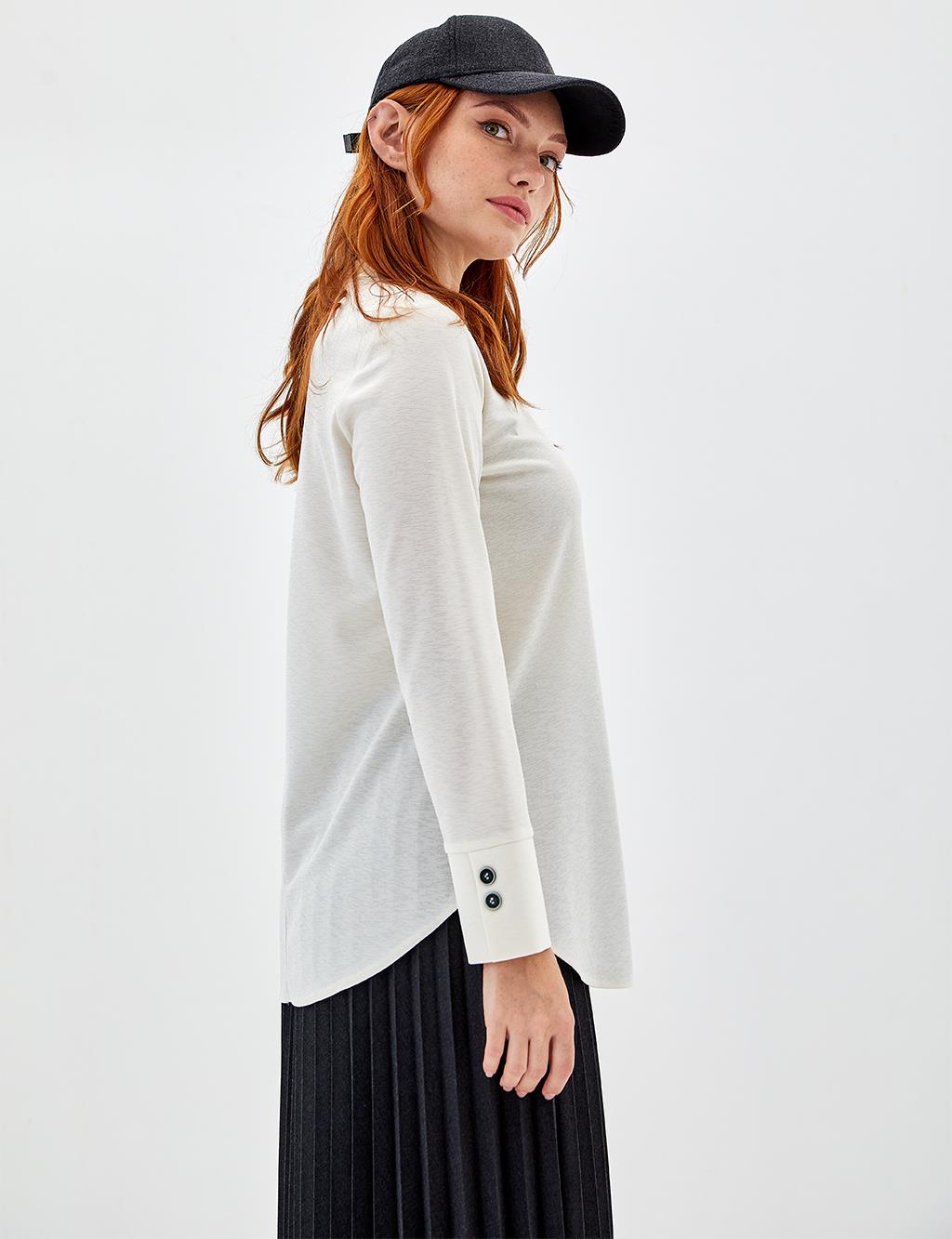 Melted Crew Neck Blouse Ecru