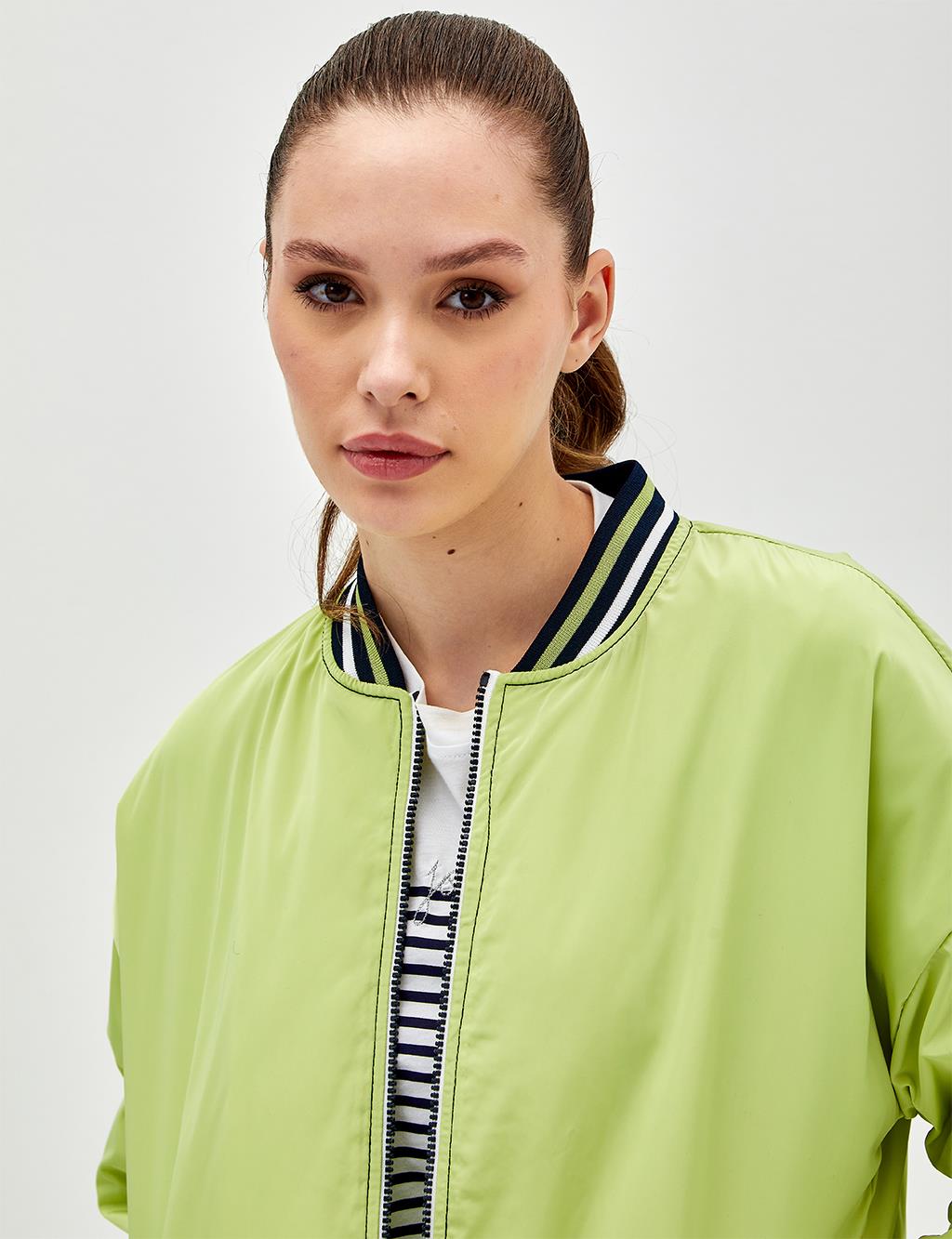 Embroidered Bomber Jacket Green
