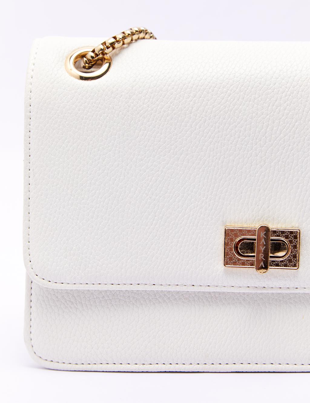 Lock Detailed Rectangle Bag White