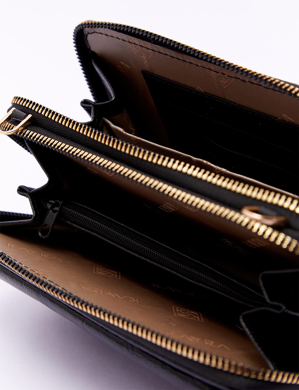 Double Compartment Bag Wallet Black Patent Leather