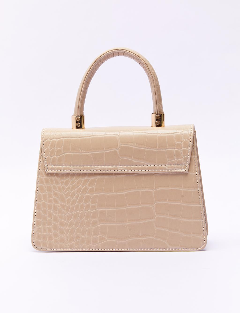 Croco Patterned Clamshell Bag Beige