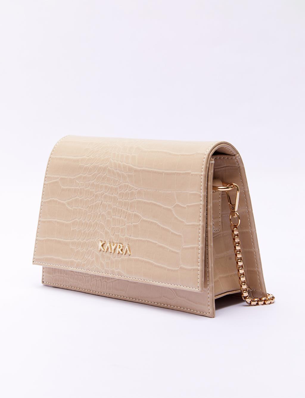 Croco Patterned Rectangle Bag Stone