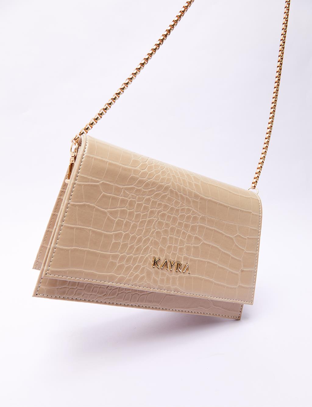 Croco Patterned Rectangle Bag Stone