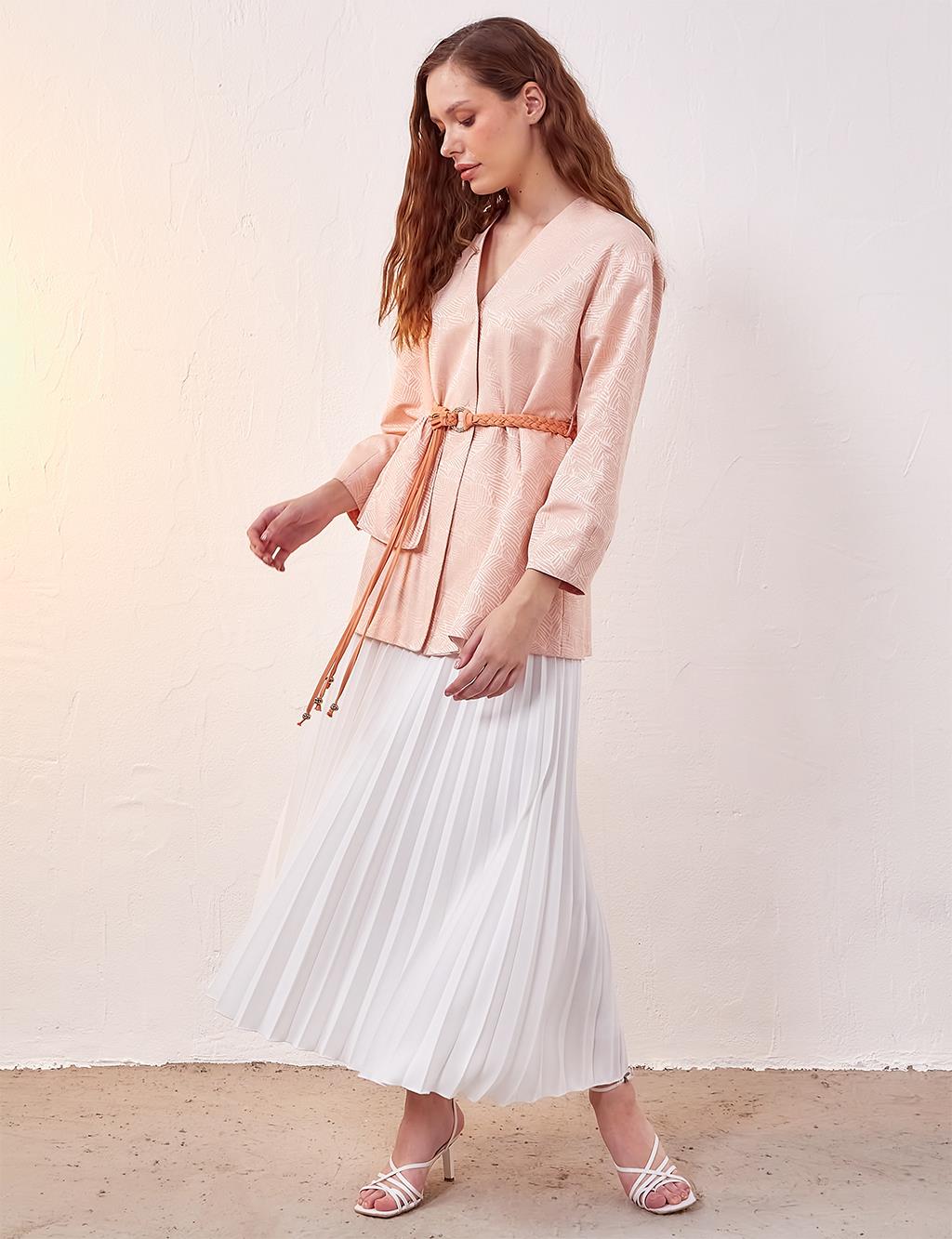 Belted Double Breasted Jacket Peach
