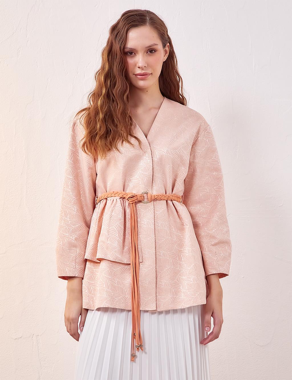 Belted Double Breasted Jacket Peach