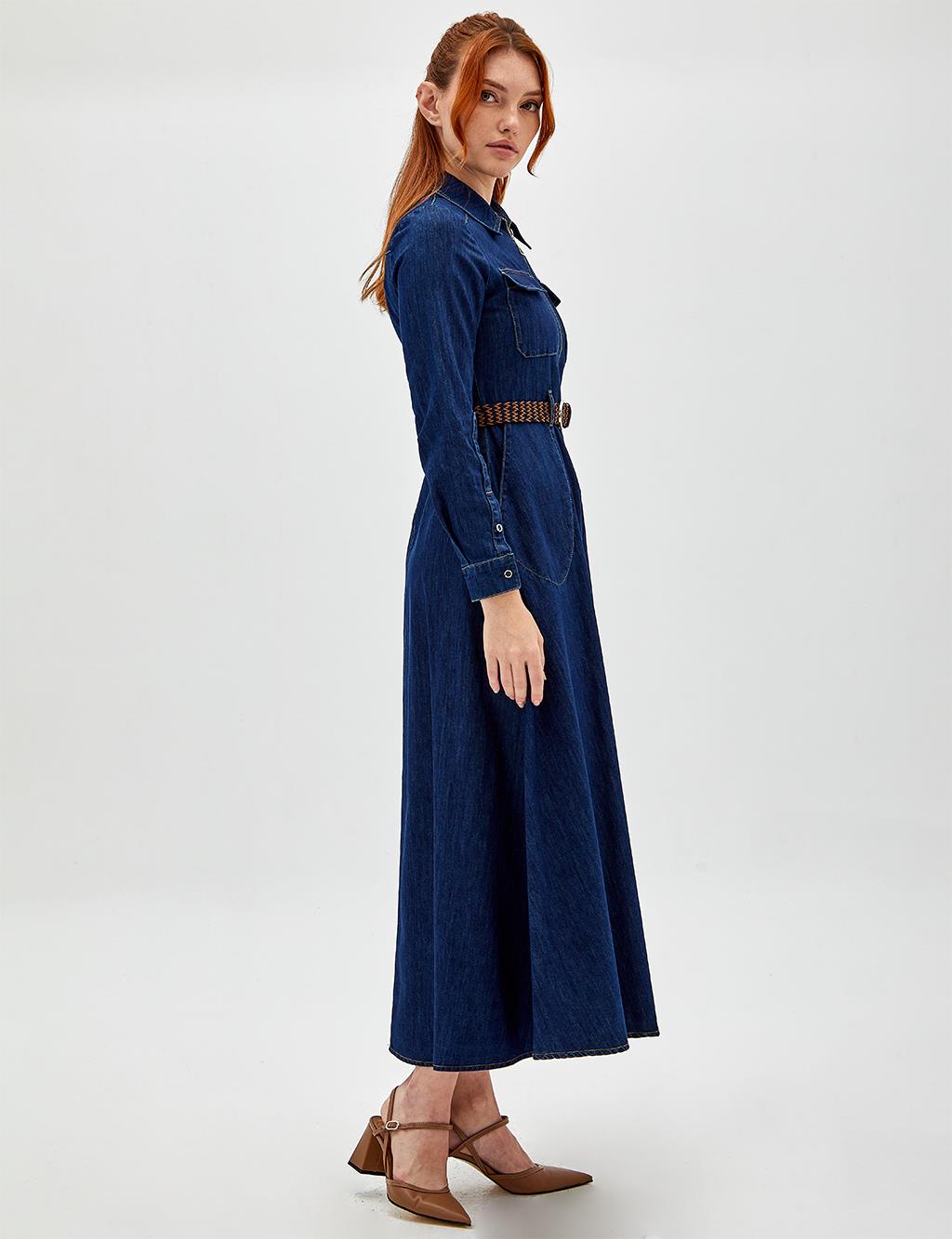 Double Pocket Denim Dress Navy