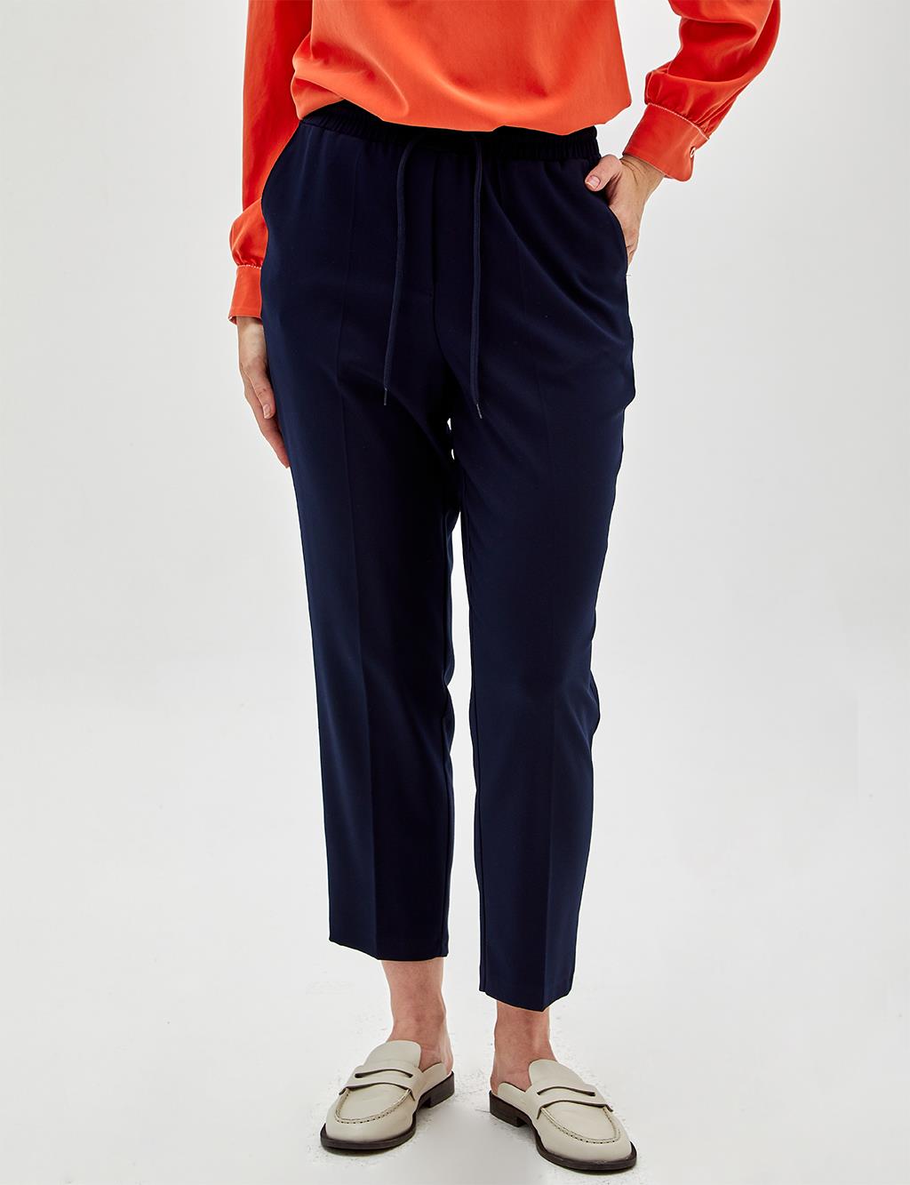 Elastic Waist Carrot Pants Navy