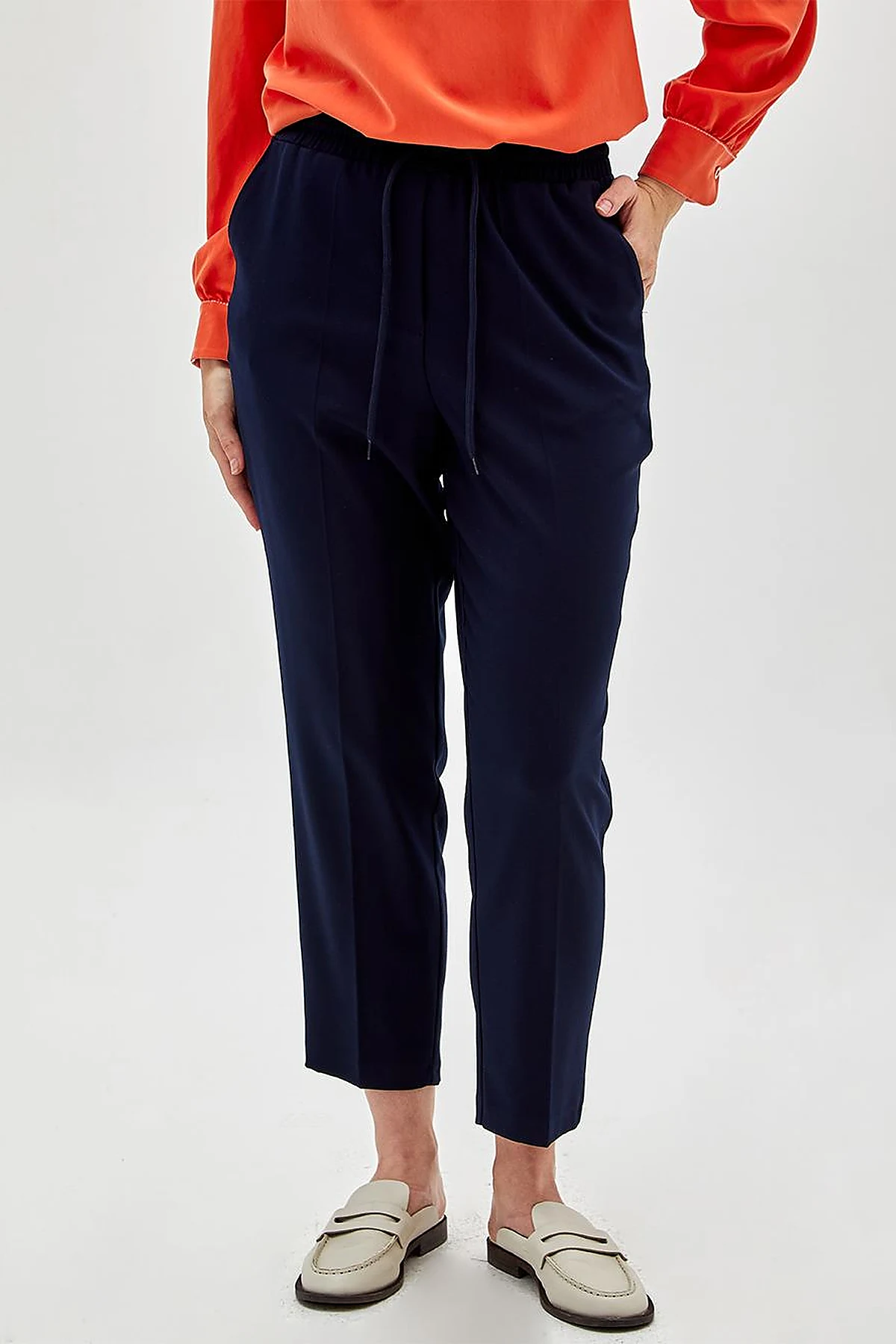 Elastic Waist Carrot Pants Navy