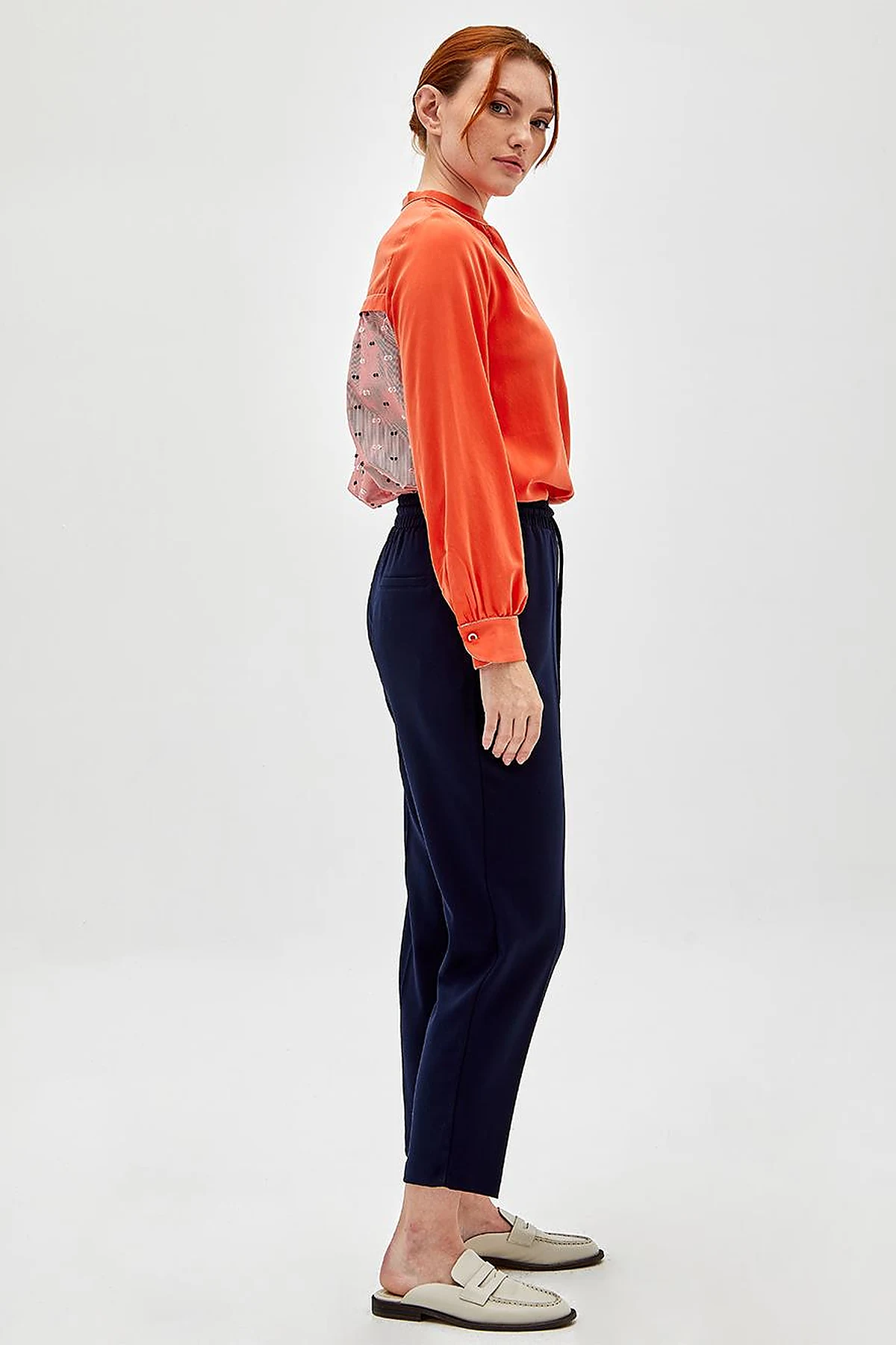 Elastic Waist Carrot Pants Navy