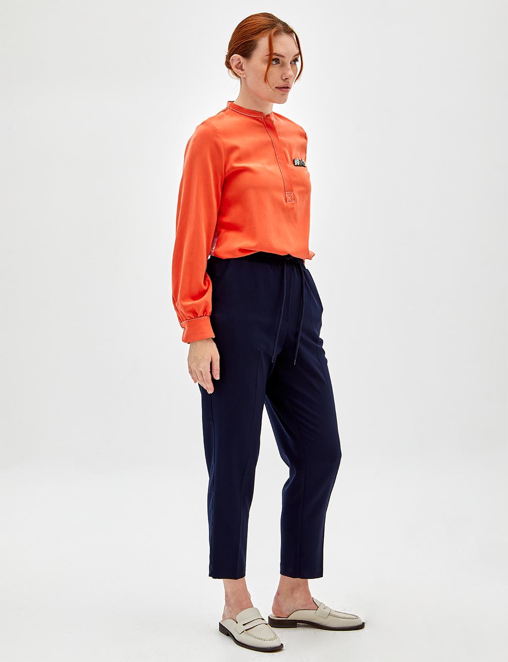 Elastic Waist Carrot Pants Navy