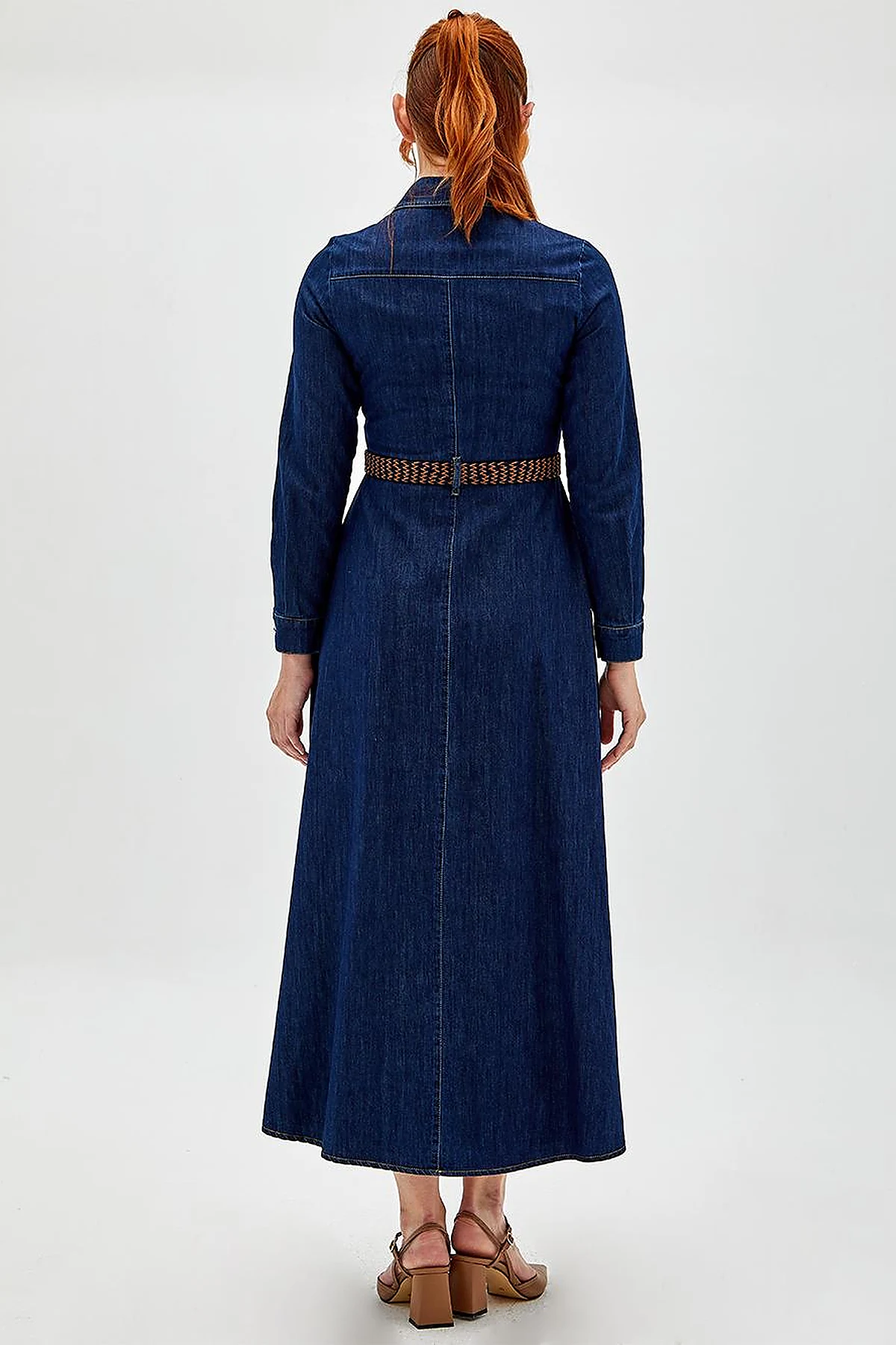 Çift Cepli Denim Elbise Lacivert
