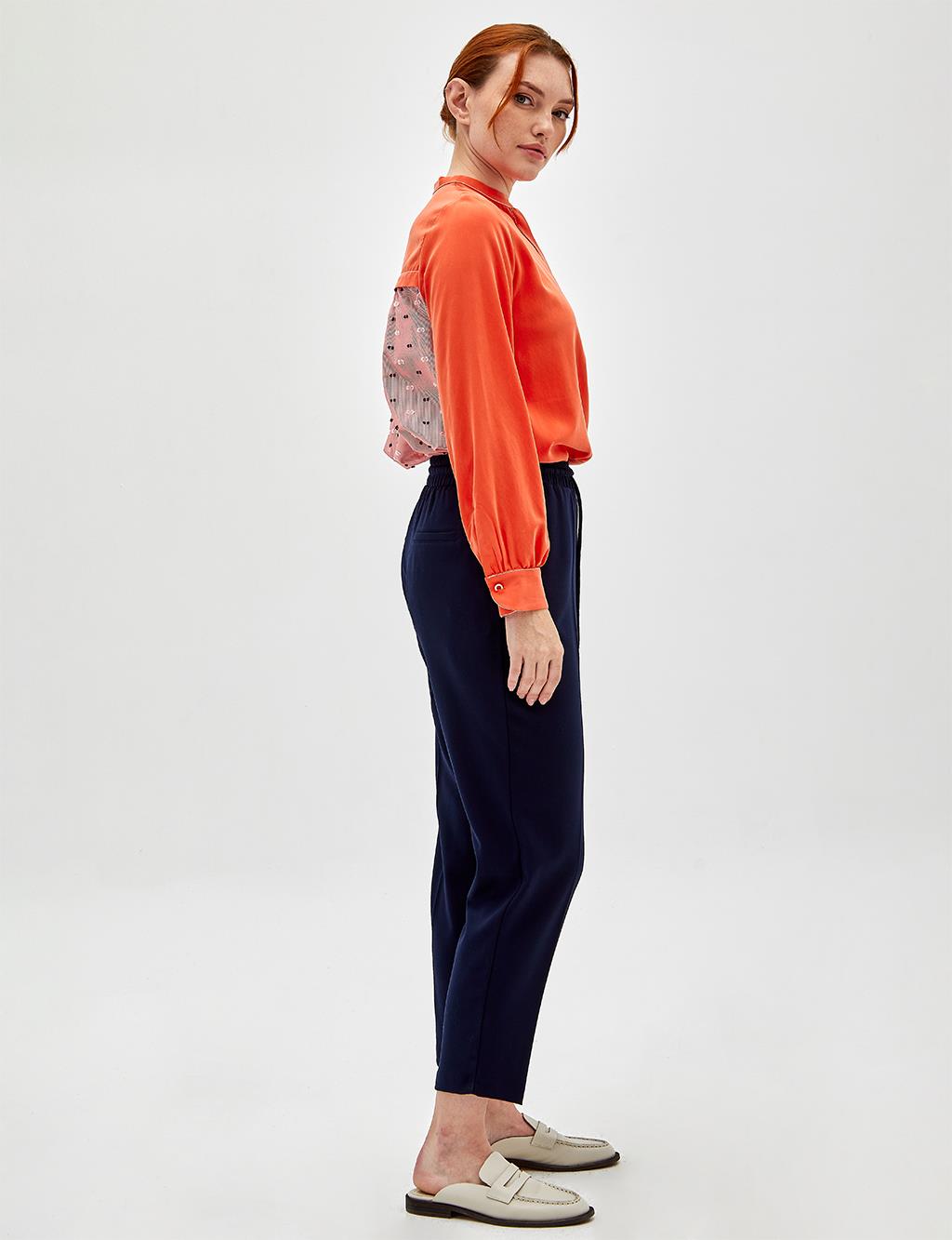 Elastic Waist Carrot Pants Navy