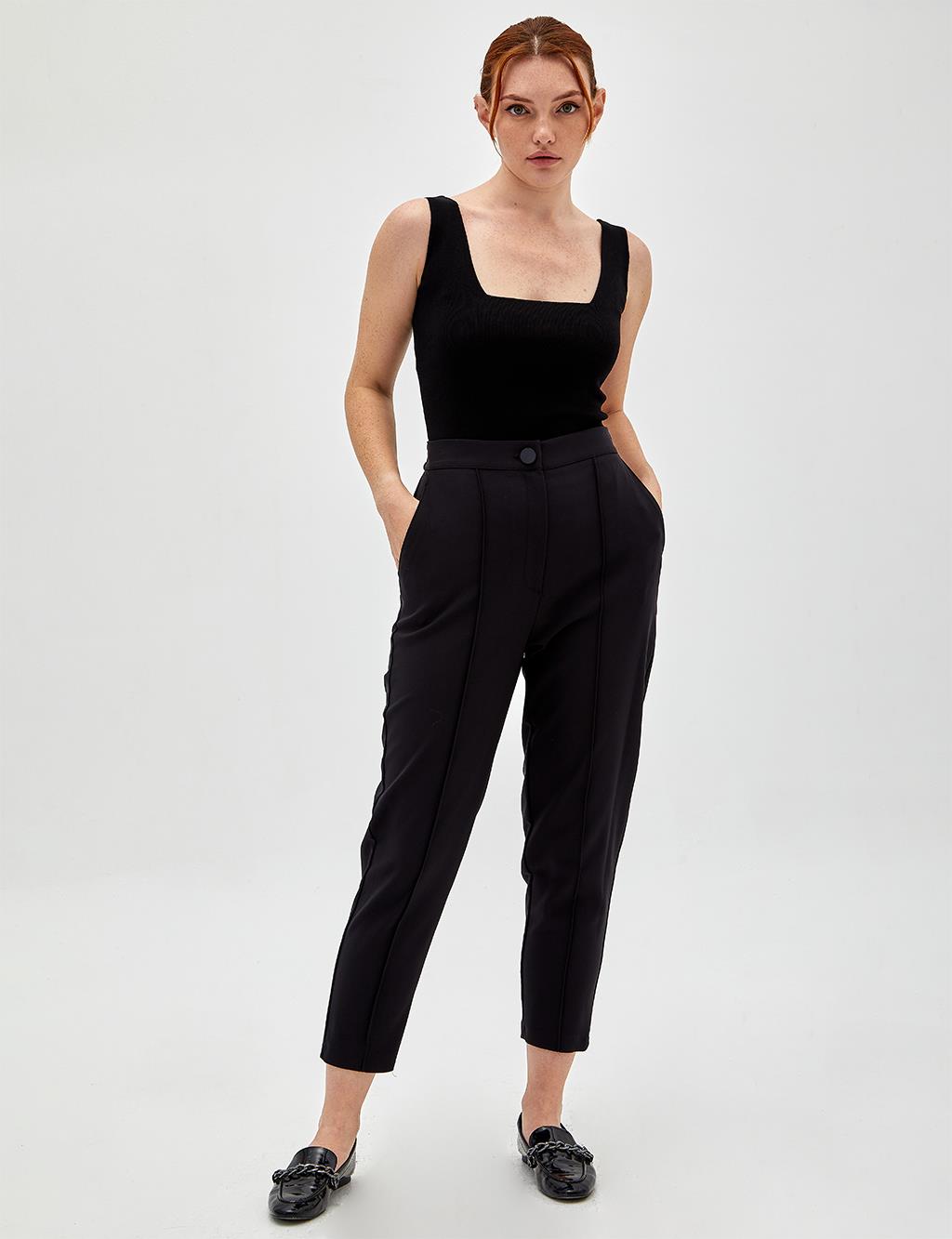 Piping High Waist Pants Black