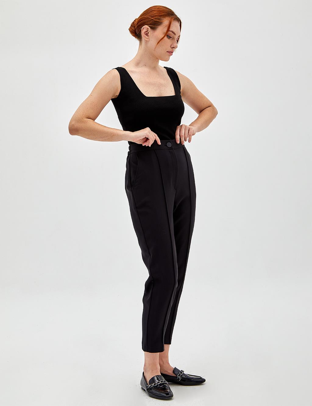 Piping High Waist Pants Black