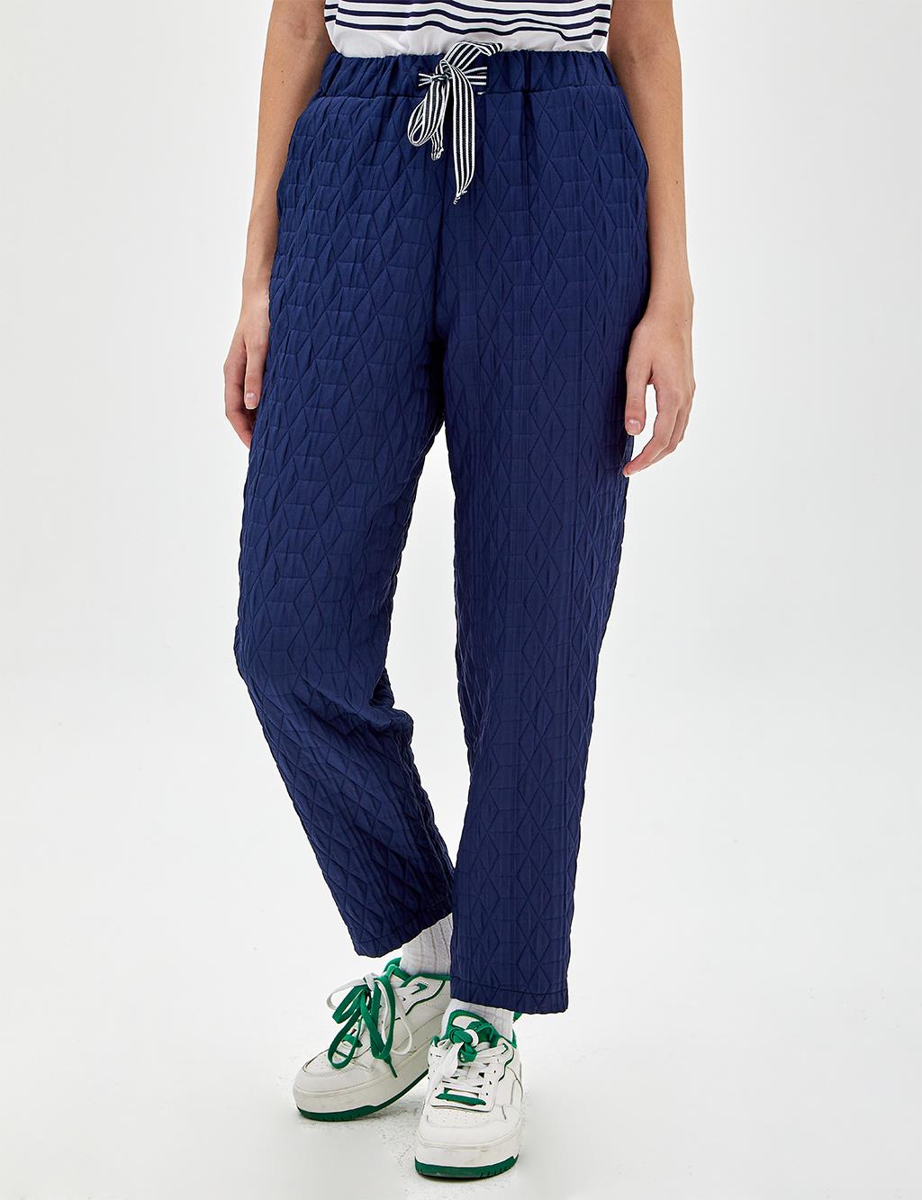 Quilted Jogger Pants in Navy Blue