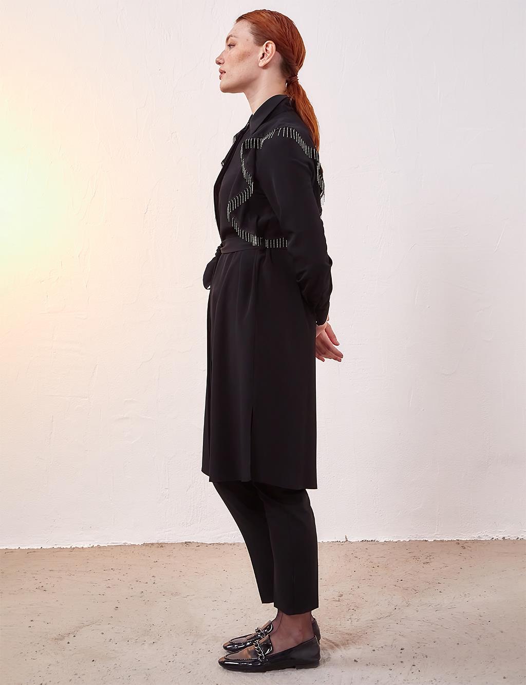 Volanlı Püsküllü Tunik Siyah