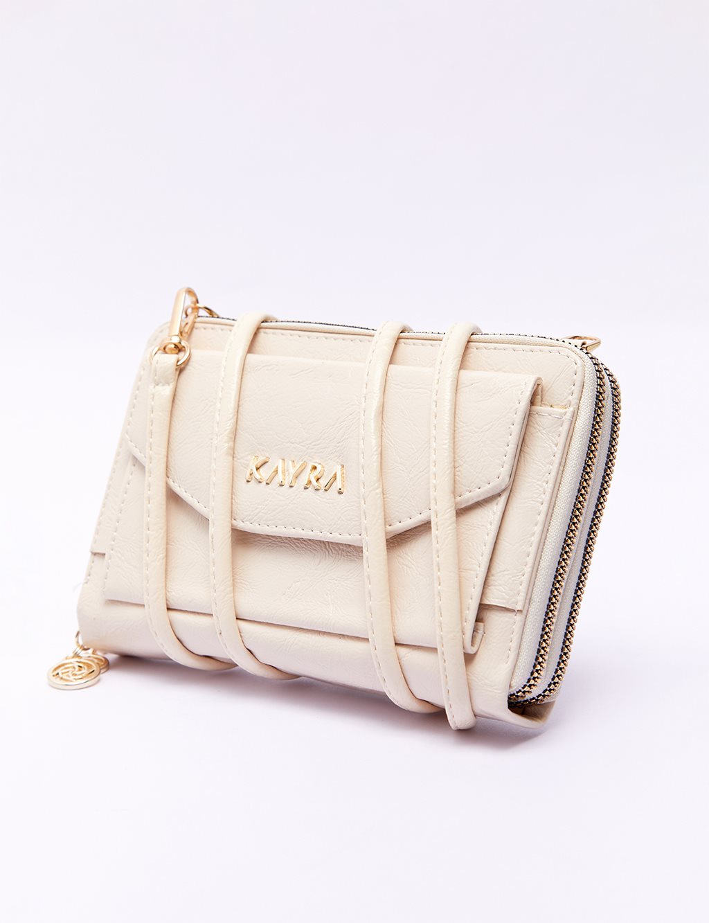 Double Compartment Bag Wallet Cream