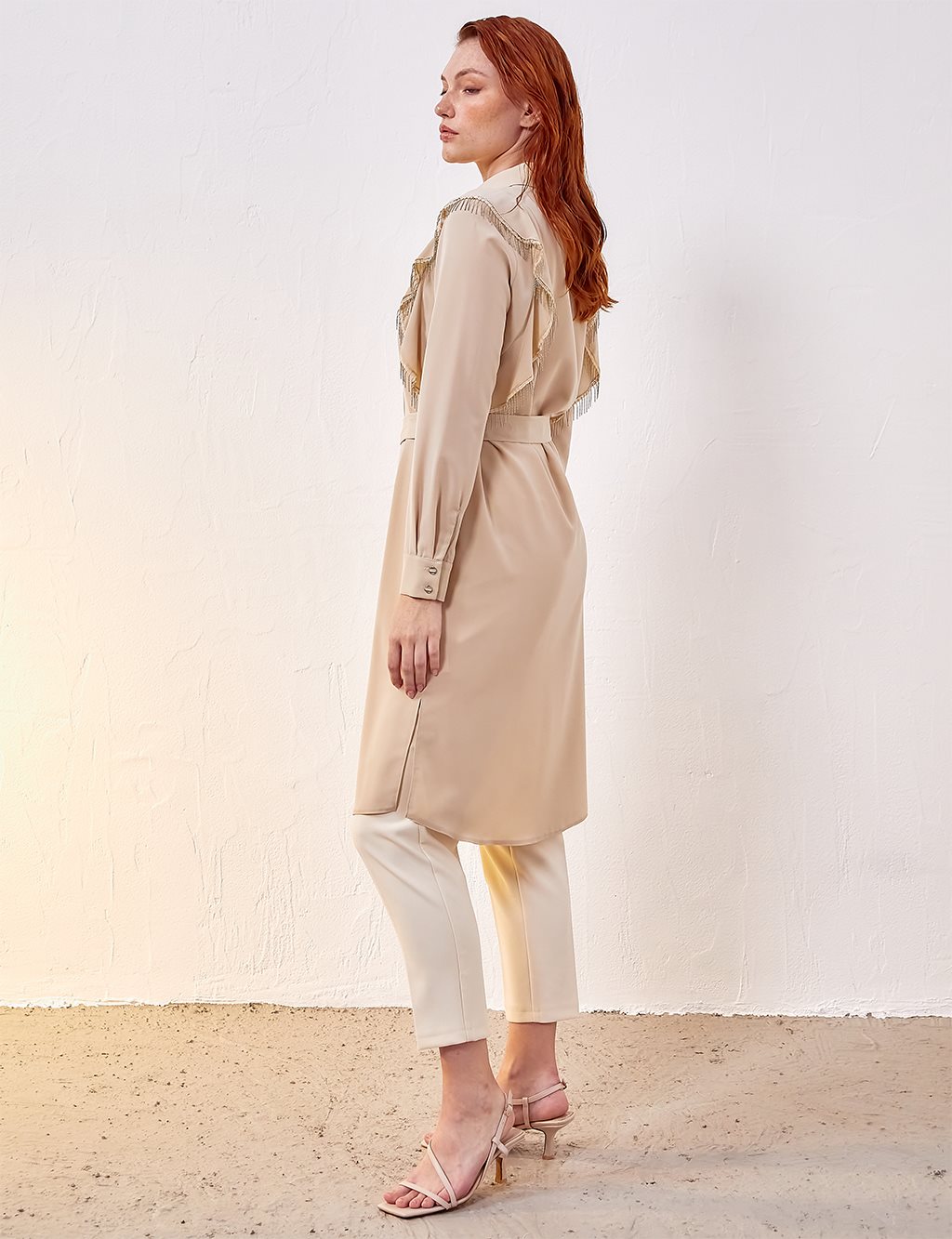 Flounced Tassel Tunic Sand Beige