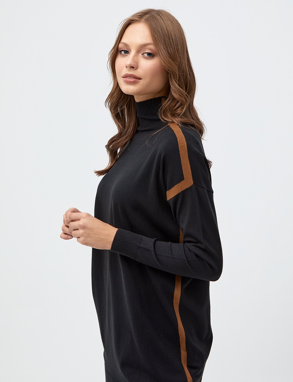 Striped Turtleneck Knitwear Tunic Black