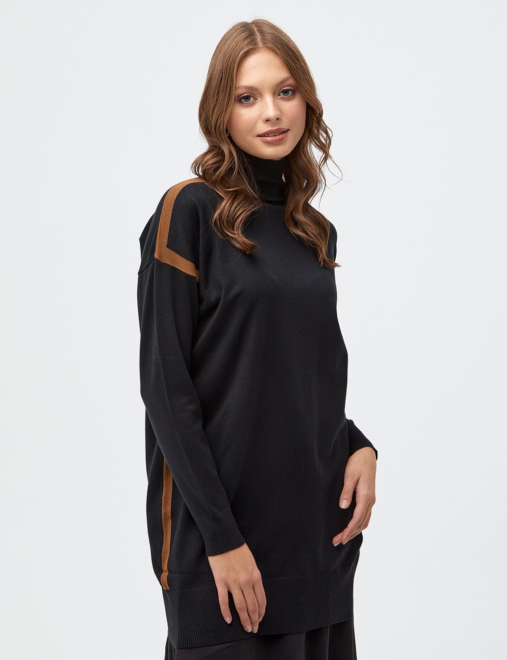 Striped Turtleneck Knitwear Tunic Black