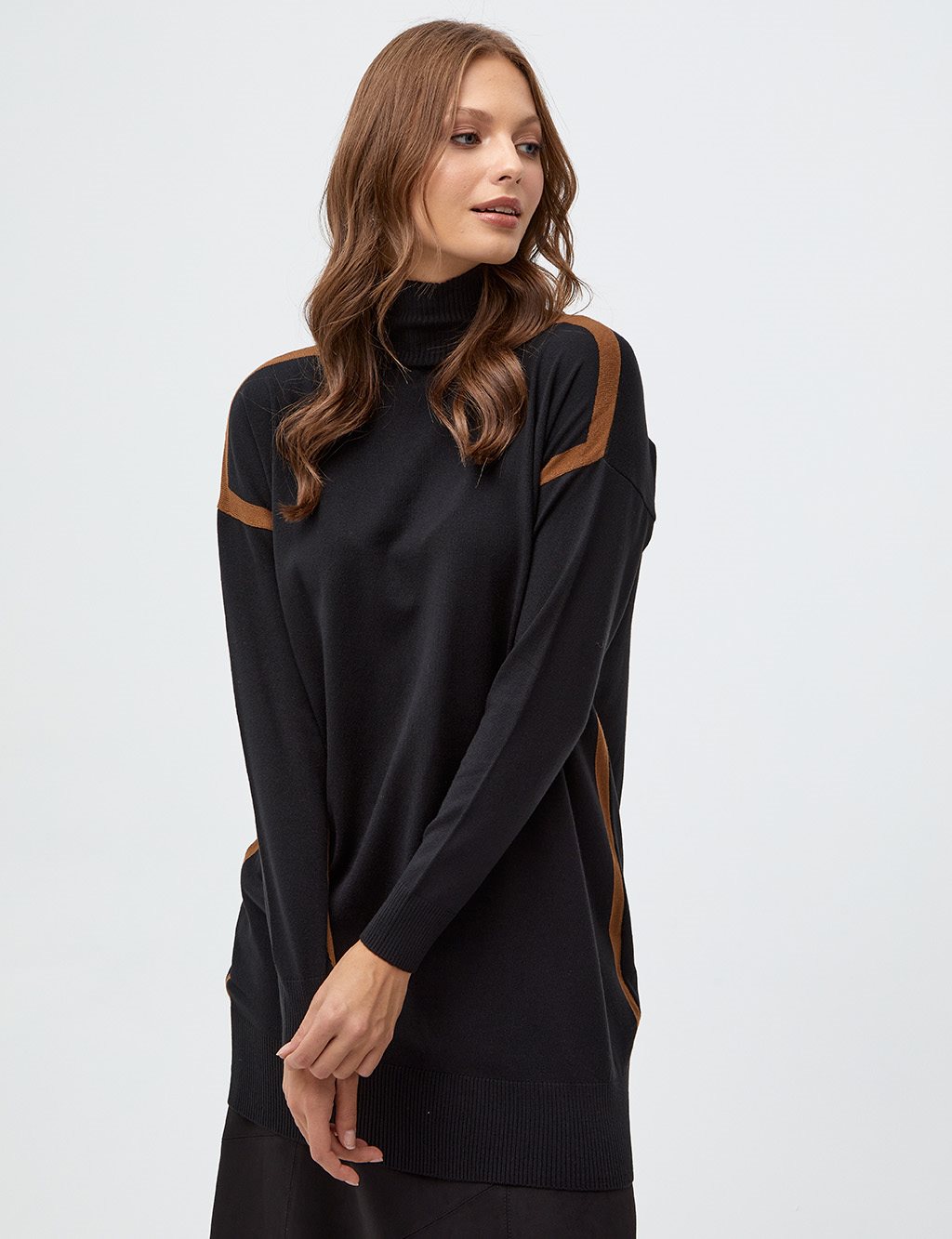 Striped Turtleneck Knitwear Tunic Black