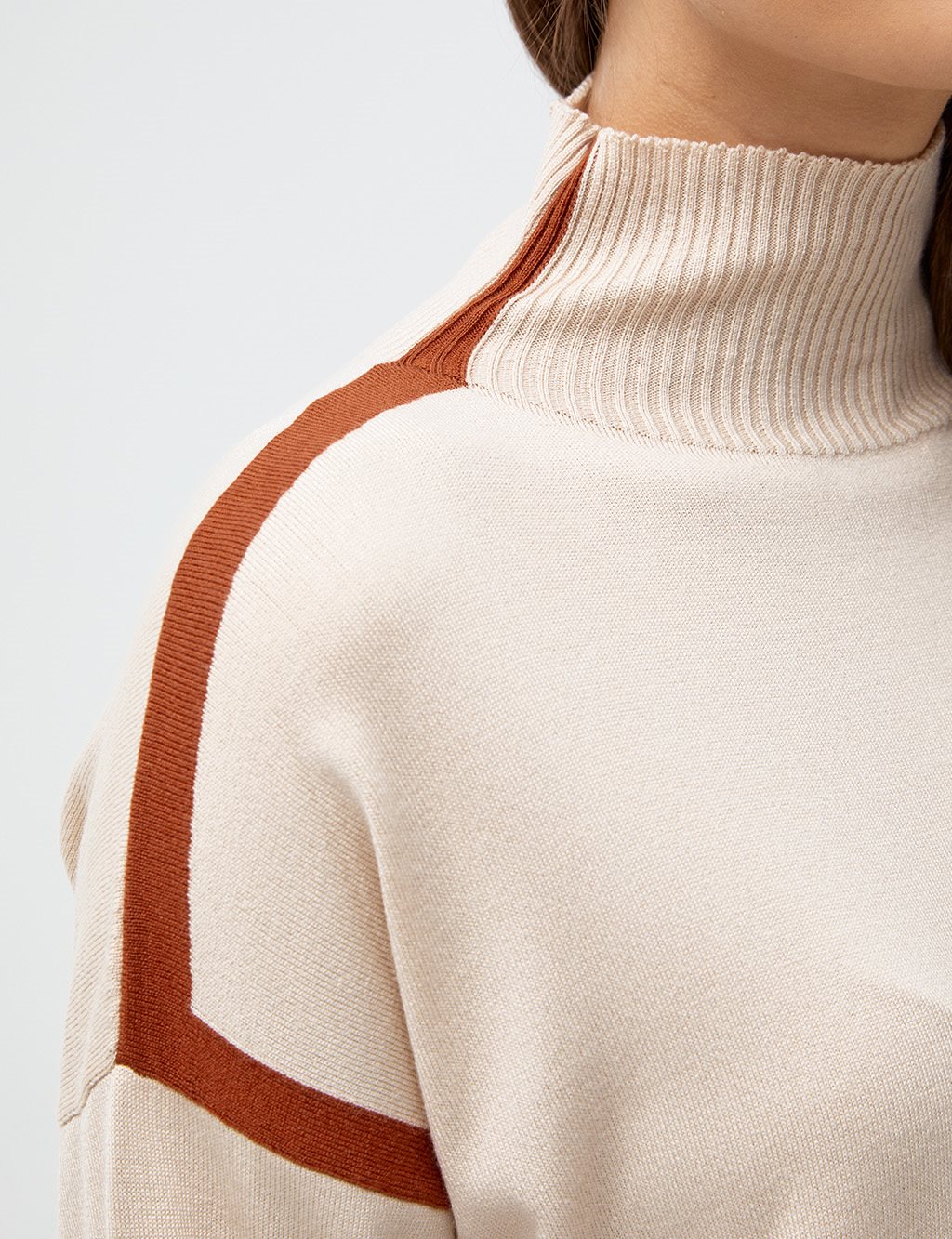 Striped Turtleneck Knitwear Tunic Beige