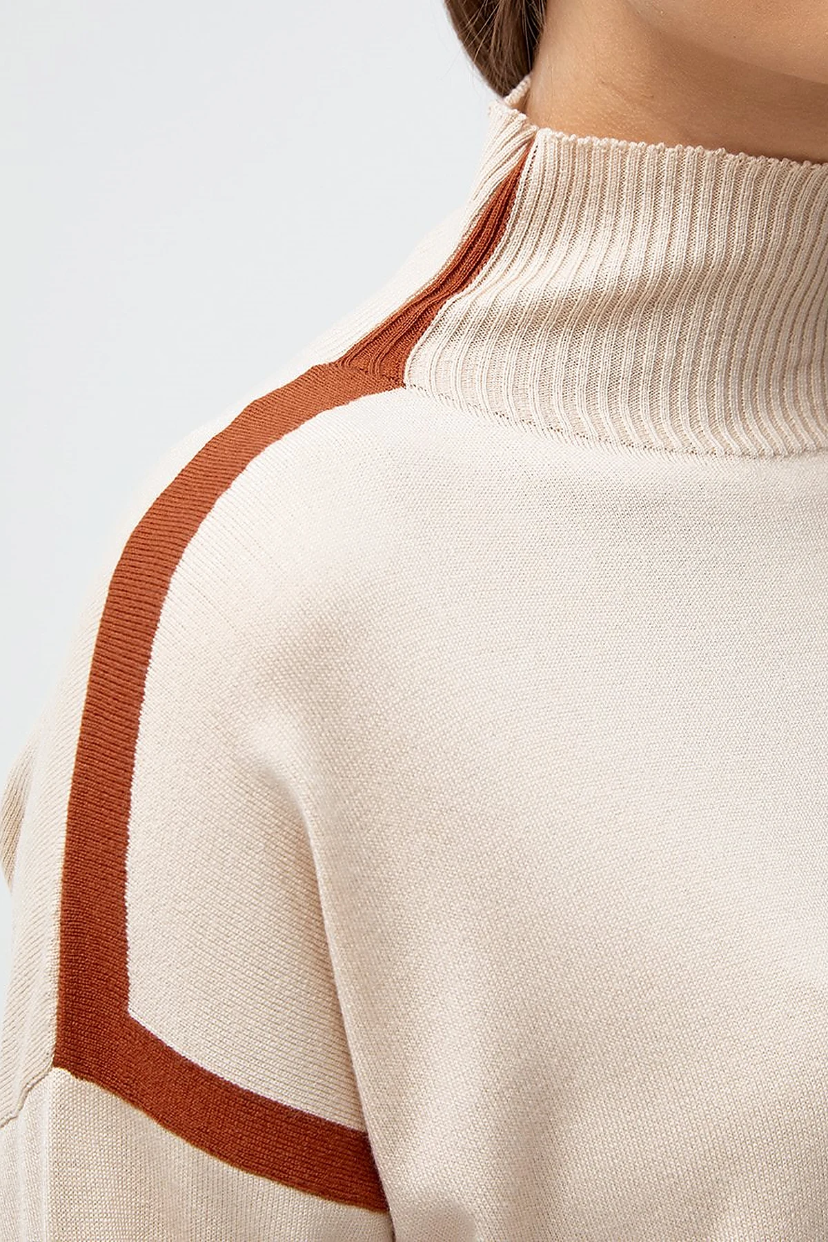 Striped Turtleneck Knitwear Tunic Beige