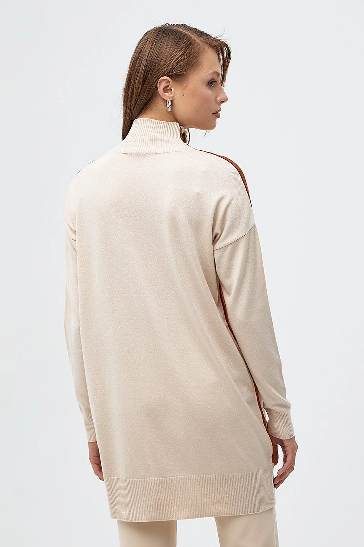 Striped Turtleneck Knitwear Tunic Beige