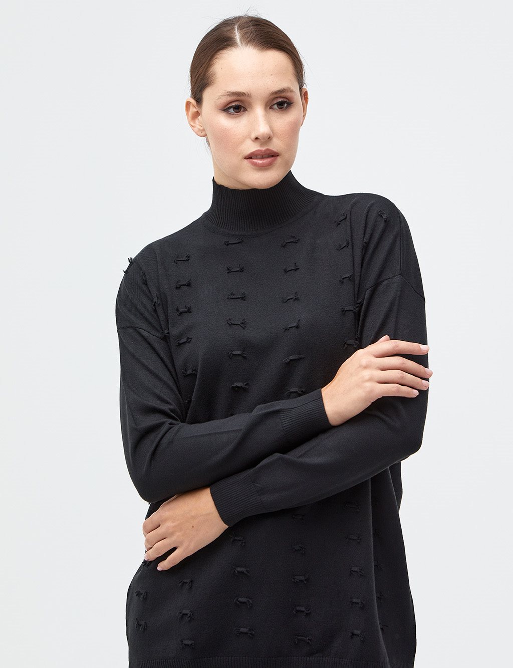 Decorative Tasseled Knitwear Tunic Black