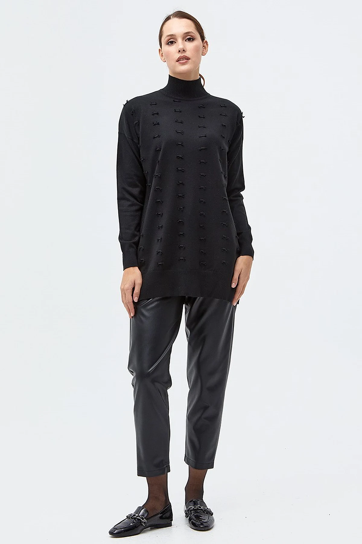 Decorative Tasseled Knitwear Tunic Black