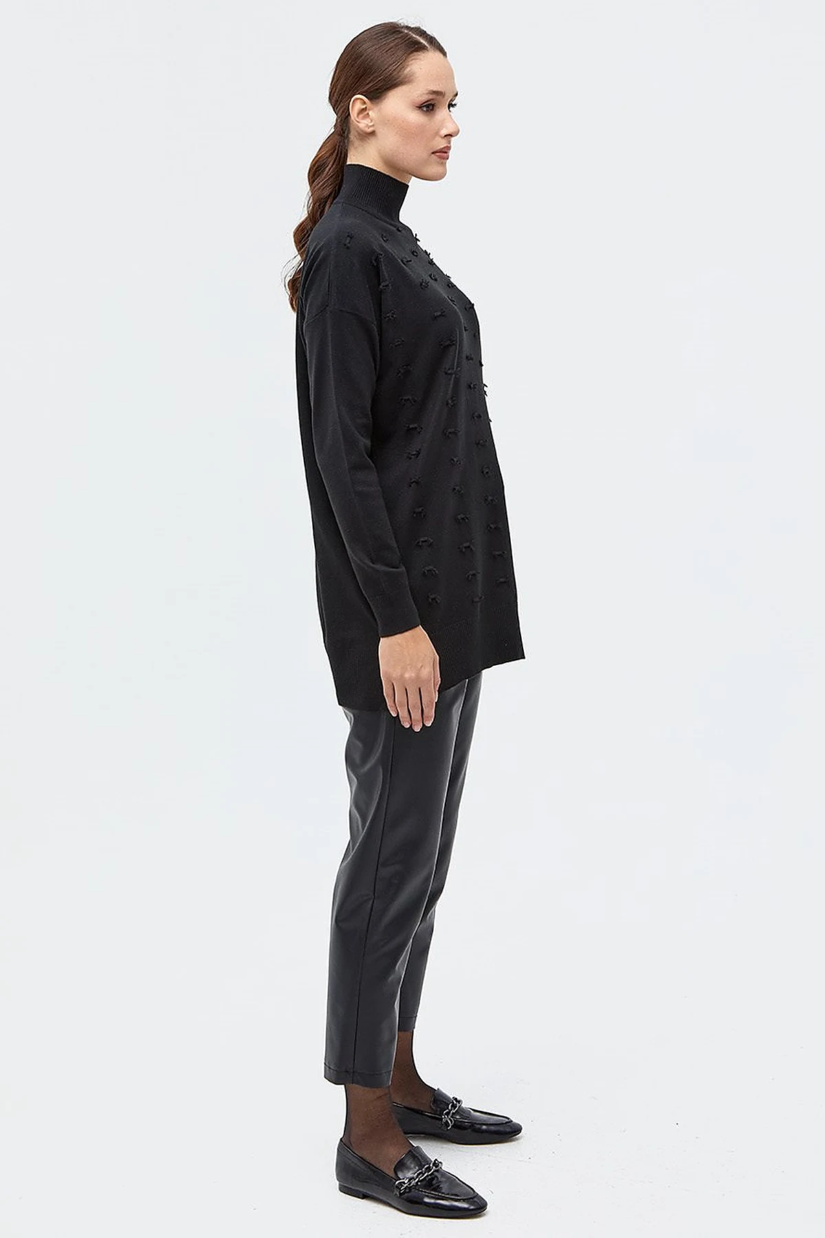 Decorative Tasseled Knitwear Tunic Black