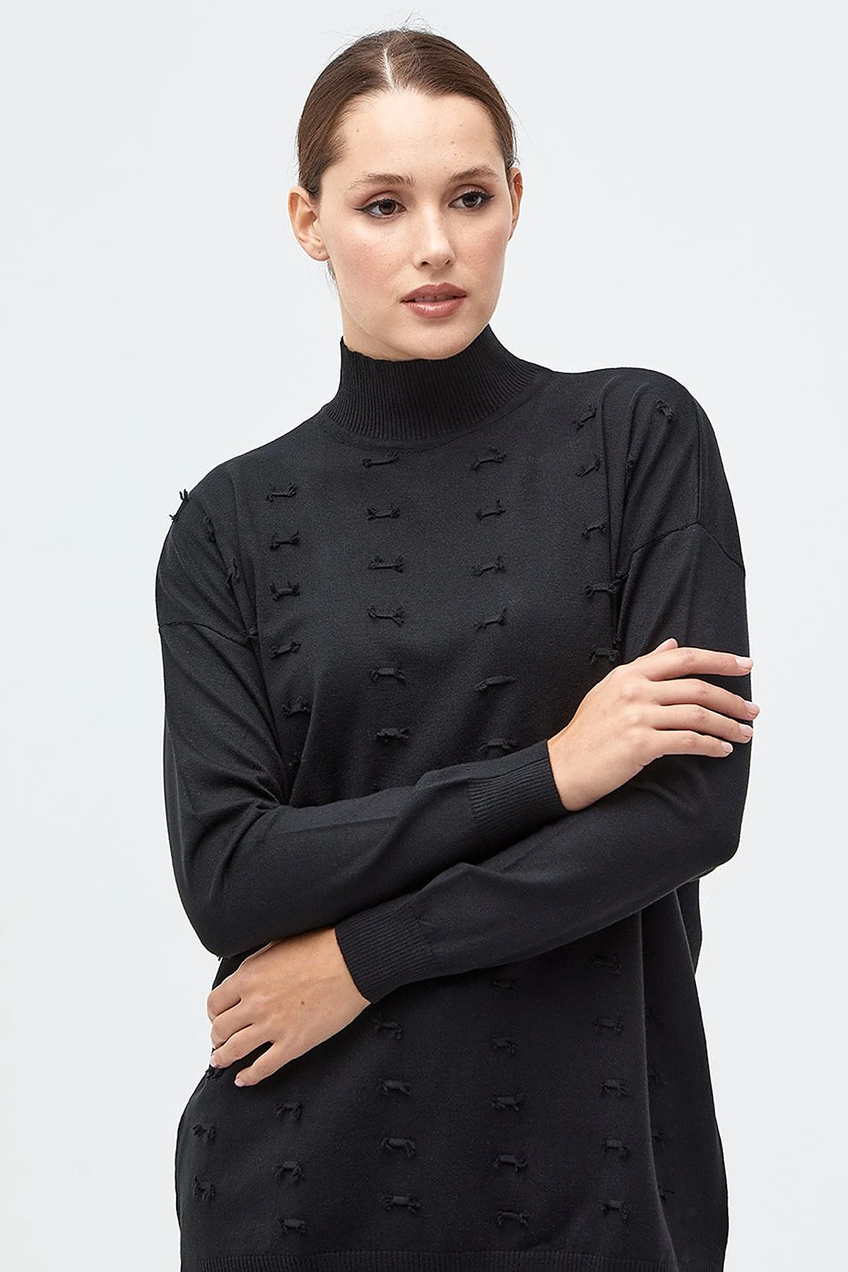 Decorative Tasseled Knitwear Tunic Black