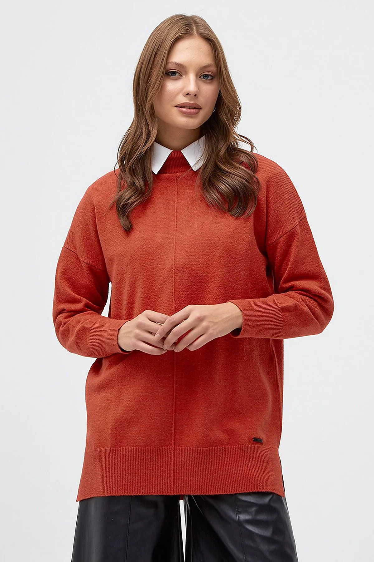 Drop-Shoulder Half Turtleneck Knit Tunic Tile
