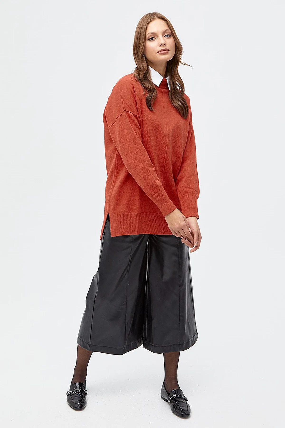 Drop-Shoulder Half Turtleneck Knit Tunic Tile