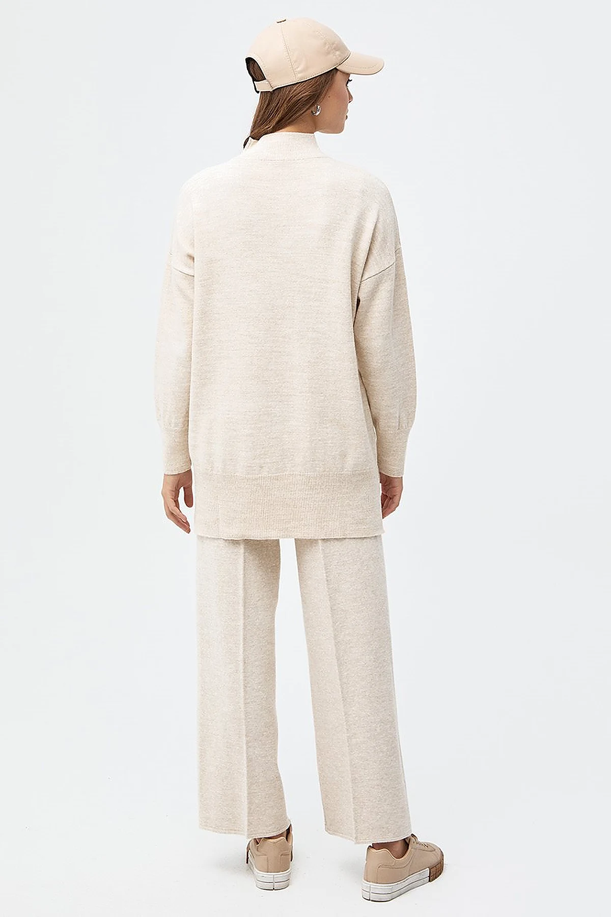 Drop-Shoulder Half Turtleneck Knit Tunic Stone